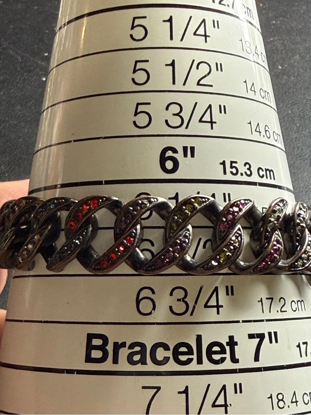 MARC BY MARC JACOBS CHUNKY CURB LINK GUNMETAL TONE RHINESTONE BRACELET TURN LOCK